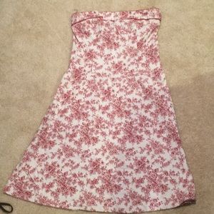 Strapless red floral dress